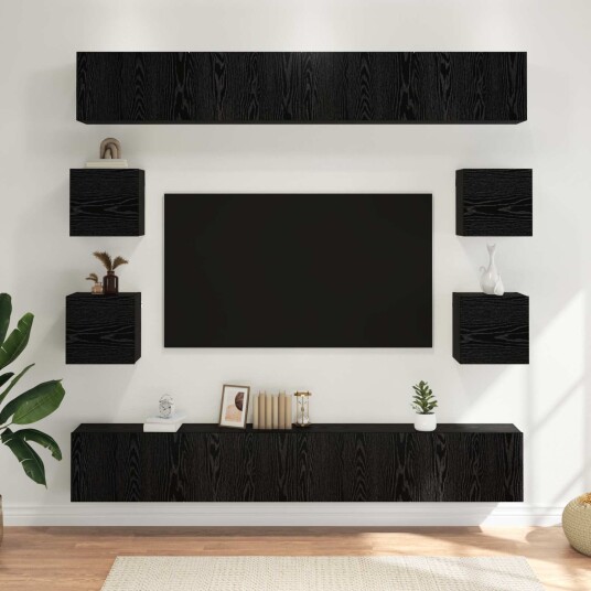 TV benksett 8 pcs 100 x 30 x 30 cm Svart eik Konstruert tre