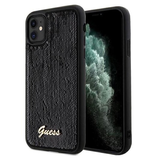 Originalt Frontpaneldeksel Guess Guhcn61psfdgsk For Iphone 11 (Paljettskrift Metall / Svart)
