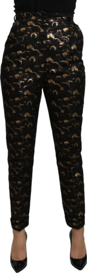Dolce & Gabbana Black Gold Brocade High Waist Pants Svart XS Dolce & Gabbana Black Gold Brocade High Waist Pants Svart XS
