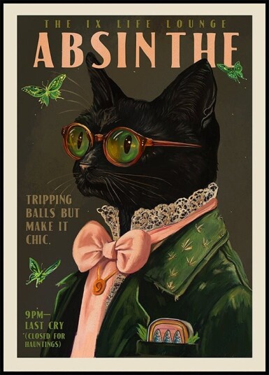 Chic Absinthe Cat Alcohol & Cocktail Bar Art Plakat Plakat / 100x150cm