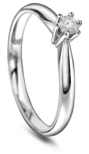Pan Jewelry, Ingrid enstens ring i 585 hvitt gull med diamant 0,15 ct