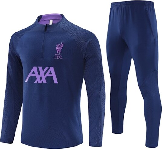 Sesong 23 24 Liverpool Langarmet Fotballtrøye Fotballdrakter for Voksne og Barn Oppvarming Langarmet Halvdragningstreningsdrakt Royal Blue