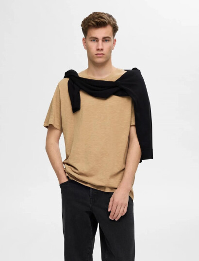 Selected Slmaspen Slub Ss O Neck Tee Noos Beige M