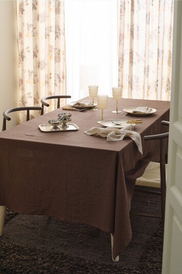 Ellos Home Duk Elly i resirkulert halvlinne Brun