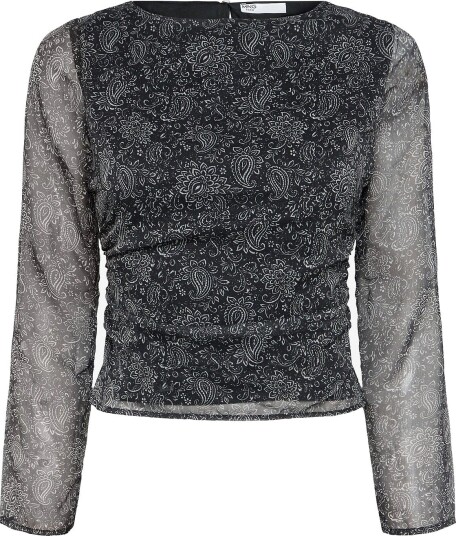 Mango Teen Paisley Boat Neck Blouse   BLACK   XXS