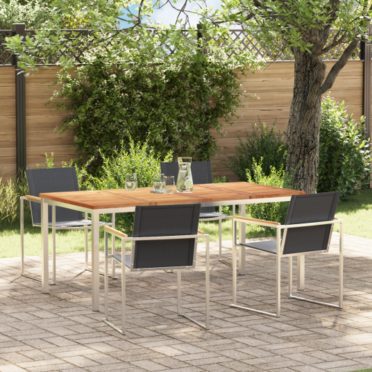 5 Delers Hage Spisesett Massivt Tre Teak