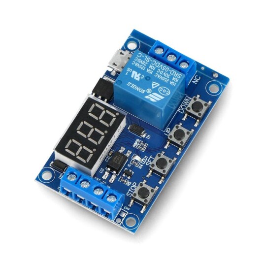 Relémodul 1-kanal med programmerbar tidsforsinkelse, 10A/250VAC, 5V spole