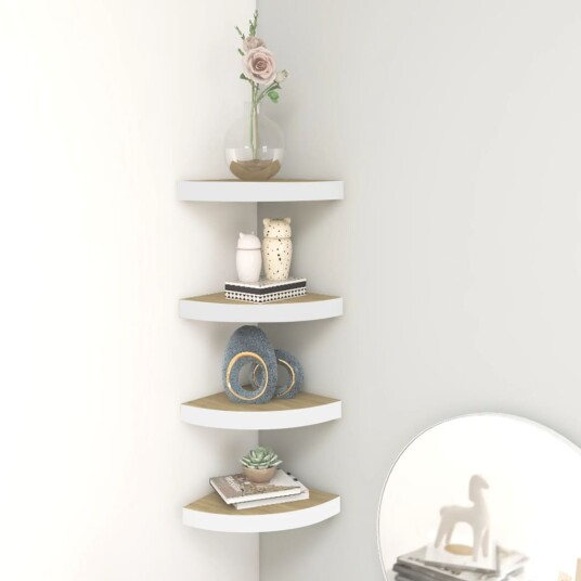 vidaXL Hj?rnehyller vegghengt 4 stk eik og hvit 25x25x3,8 cm MDF