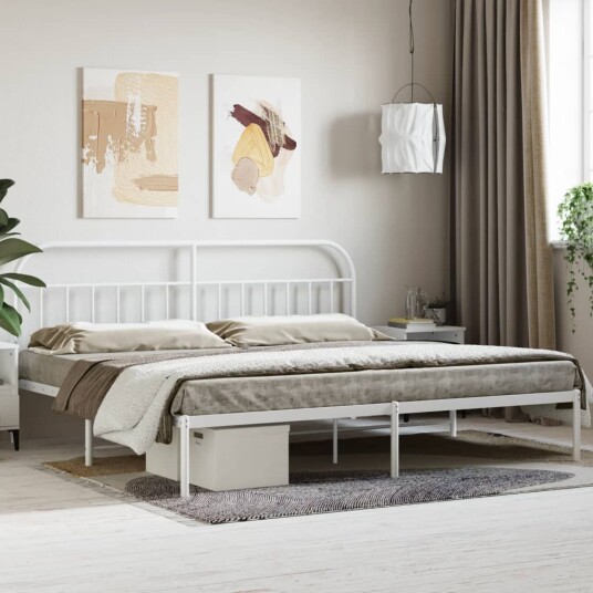 vidaXL Sengeramme i metall med hodegavl hvit 193x203 cm