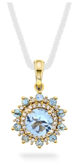 Pan Jewelry Anheng i 585 gult gull med diamanter 0,07 ct og akvamarin stener Pan Jewelry Anheng i 585 gult gull med diamanter 0,07 ct og akvamarin stener