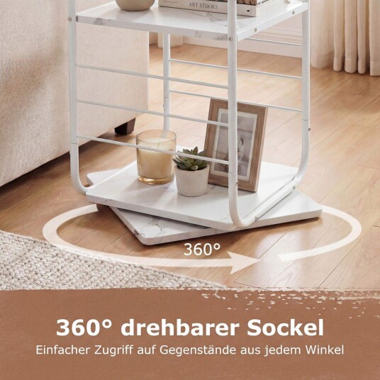 360 roterende bokhylle – 4 etasjers metallramme hvit