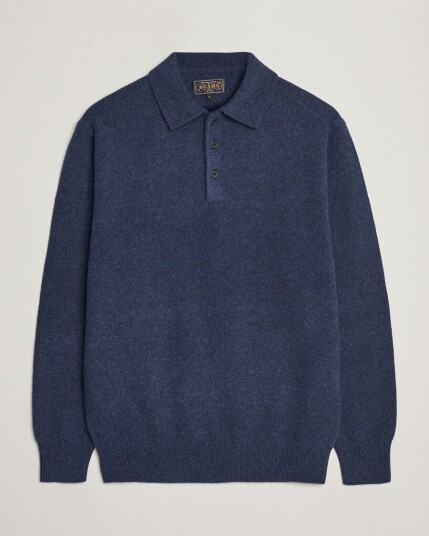 BEAMS PLUS Knitted Wool Polo Navy BEAMS PLUS Knitted Wool Polo Navy