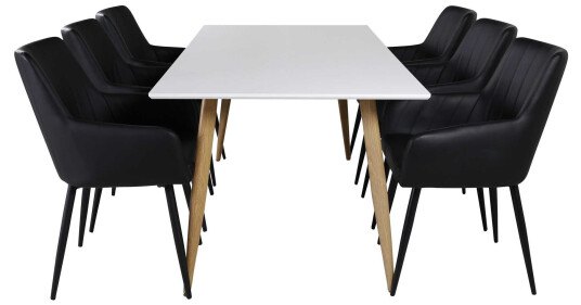 Venture Design Polar & Comfort spisegruppe Hvit/svart 6 st stoler & bord 180 x 90 cm