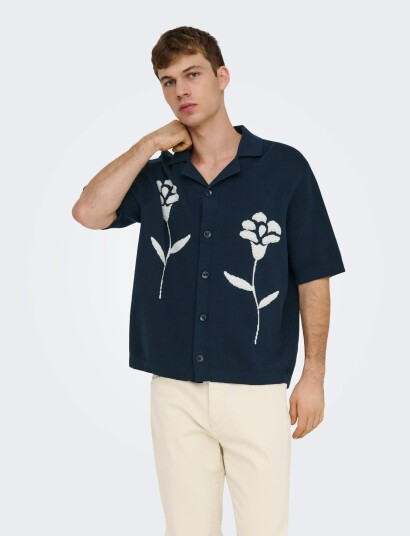 ONLY & SONS Onssonny Rlx Ss Shirt Knit Navy XS