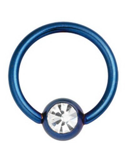 Aab Metallic Blå BCR Piercing med Klar Sten Strl 1.2 x 8 mm med 4 mm kule