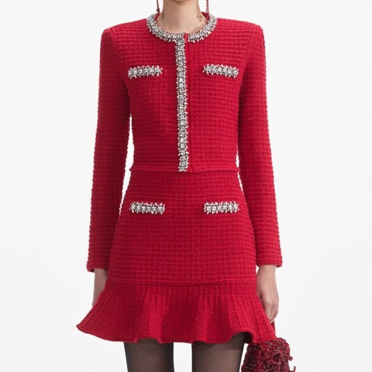 Self-Portrait Textured Knit Mini Skirt Red
