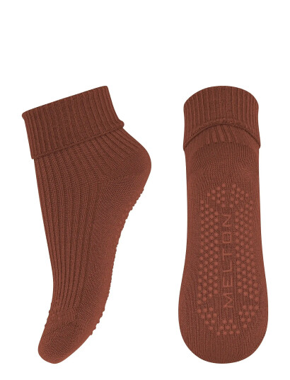 Melton Wool Socks Anti Slip Brown 17/19
