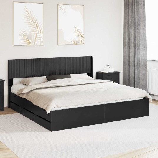 vidaXL Sengramme med oppbevaring og hodegavl Svart 180 x 200 cm