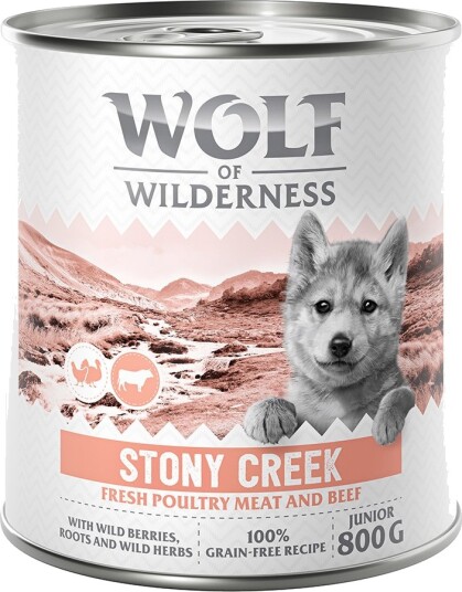 Wolf Of Wilderness Våtfôr Junior “Expedition” Stony Creek Fjærkre Med Storfe 6 X 800 G