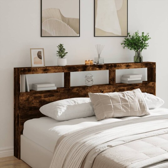 Hodegavl skap med LED røkt eik 200x17x102 cm 8721012465367