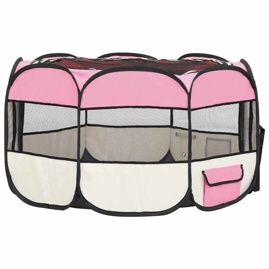 Vidaxl Sammenleggbar Lekegrind For Hunder Bæreveske Rosa 110X110X58 cm