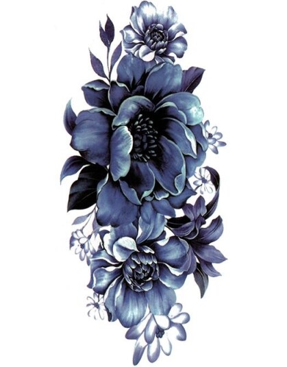 Deep Blue Flower Fake Tattoo 