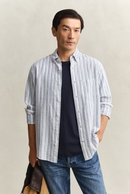 GANT Reg Cotton Linen Stripe Shirt Blue S GANT Reg Cotton Linen Stripe Shirt Blue S