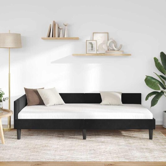 Hjørnesengramme med hodegjerde Svart 80 cm x 200 cm Fløyel
