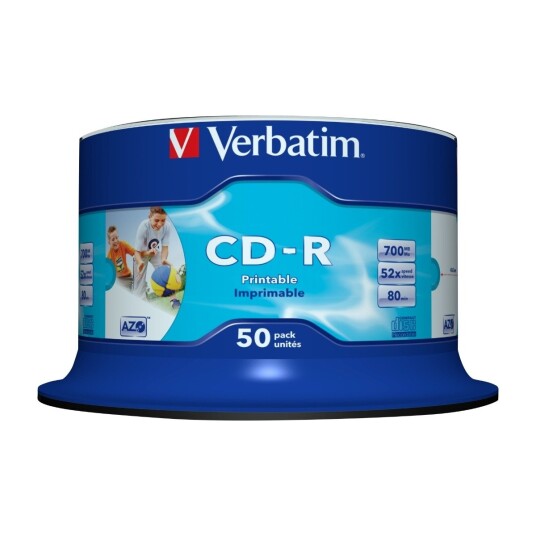 Verbatim CD-R Azo Wide Inkjet Printable No Id 700 Mb 50 stykker VER27167 Verbatim CD-R Azo Wide Inkjet Printable No Id 700 Mb 50 stykker VER27167