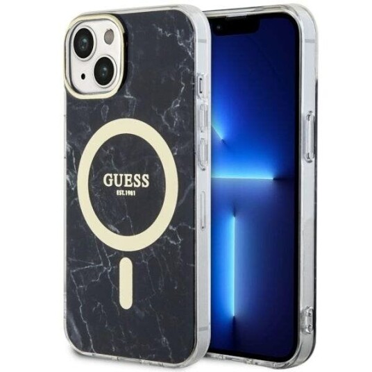 Guess iPhone 14 Plus 6,7" Hardcase med Marmor Design og MagSafe - Svart