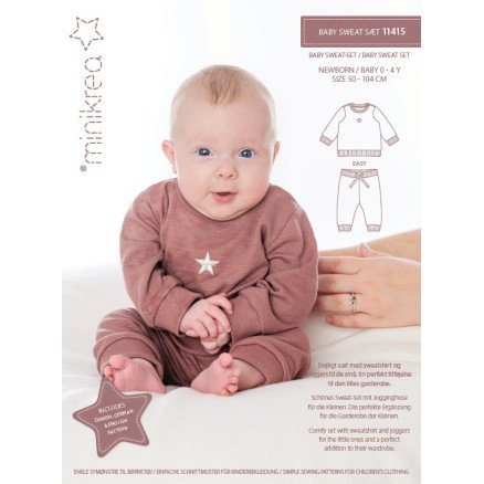 MiniKrea Snitmønster Baby Sweat Sett 0 4 år