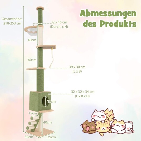 Cwy Takhøyt Skrapestolpe 5 Etasjers Kattetre Med Kattehule Og Romkapsel 218 253 cm
