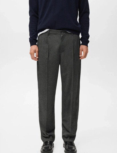 Mango Regular Fit Pleated Flannel Trousers Grey 38