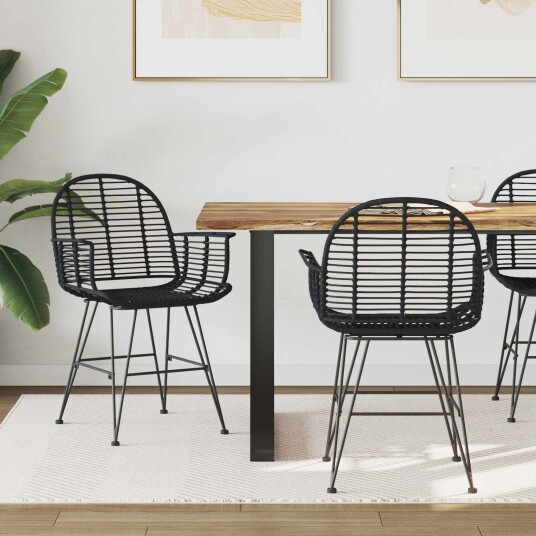 Spisestuestol 2 pcs Svart 57 x 54,5 x 85 cm Rattan og Jern Spisestuestol 2 pcs Svart 57 x 54,5 x 85 cm Rattan og Jern