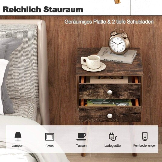 Multifunksjonelt nattbord med oppbevaringsplass laget av tre 40 x 40 x 59,5 cm brun
