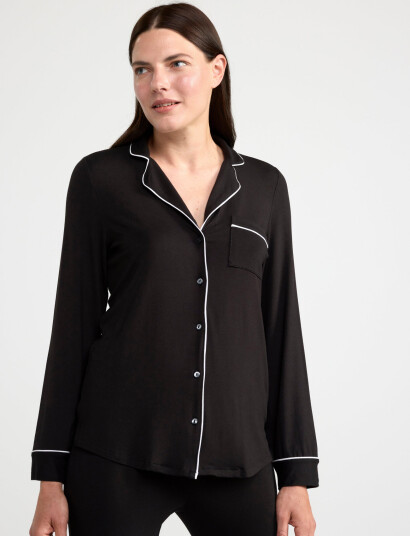 Lindex Pyjama Trousers Viscose Piping - Black - L