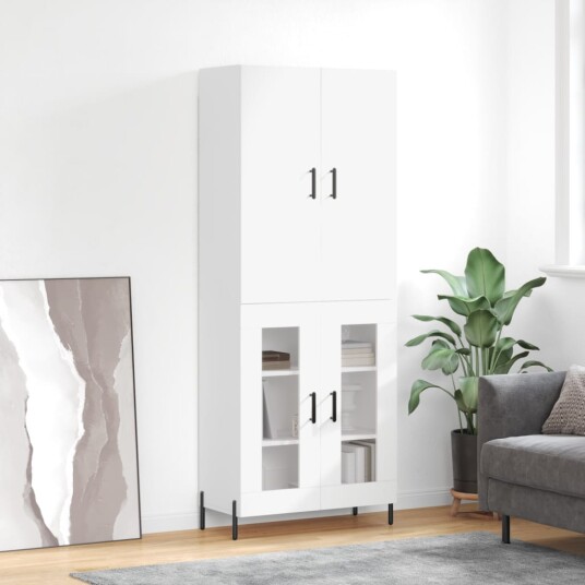 vidaXL Highboard hvit 69,5x34x180 cm konstruert tre 8720845409883