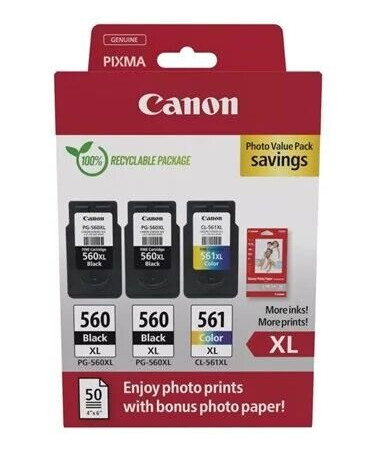Canon PG-560XL x2/CL-561XL Photo Value Pack - 3-pack - High Yield - black colour (cyan magenta yellow) - original - glossy - ink cartridge / paper kit