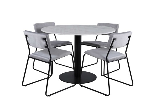 Venture Design Estelle & Kenth spisegruppe Grå/hvit 4 stoler & bord 106 cm