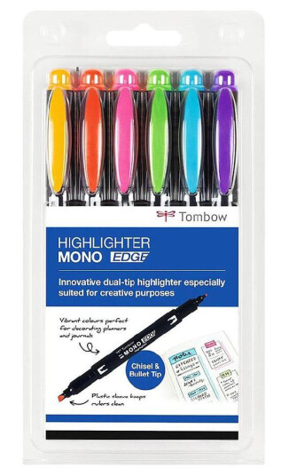 Tombow Mono Edge Markeringspenn med dobbel tupp pakke med 6