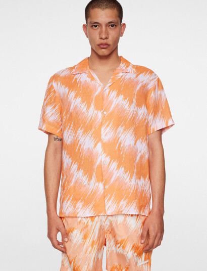 J. Lindeberg Elio Linen Printed Shirt - Orange - M J. Lindeberg Elio Linen Printed Shirt - Orange - M
