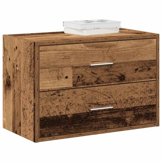 Skap med 2 skuffer gammelt tre 60x31x40 cm konstruert tre 8721158577146 Skap med 2 skuffer gammelt tre 60x31x40 cm konstruert tre 8721158577146