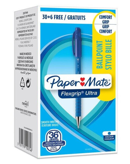 Paper Mate Flexgrip Ultra Ballpoint Pens  Medium Point 1.0mm  Blå  36 Count