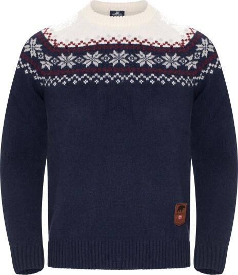 Gridarmor Men"s Snøkrystall Round Neck Ullgenser Navy Blazer/bright White L