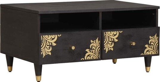 Kaffebord med skuff Svart 80 x 54 x 40 cm Massiv mango tre