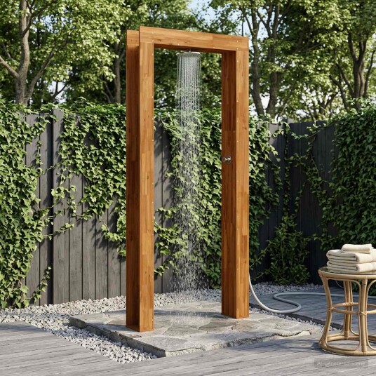 vidaXL Utendørs dusj 226 cm Massiv akasie tre og rustfritt stål
