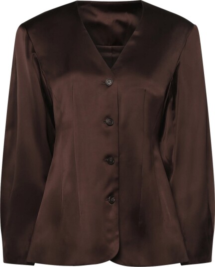 Malina Emelia Barrel Sleeve Satin Blazer   Brown   38
