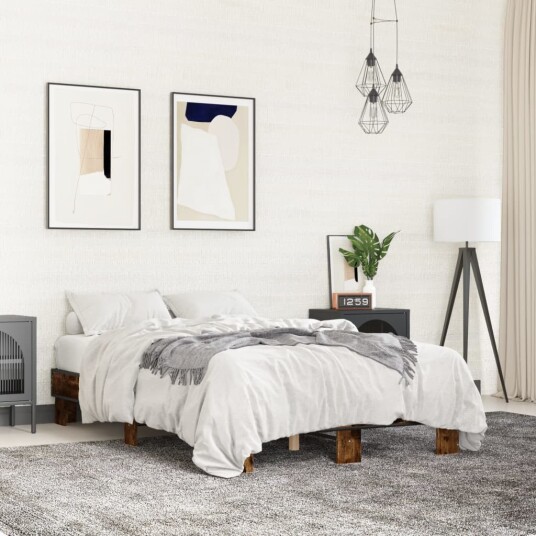 Sengeramme røkt eik 140x190 cm konstruert tre og metall 8721102448775