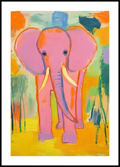 Pink Elephant In Colorful Jungle Plakat Plakat / 100x150cm