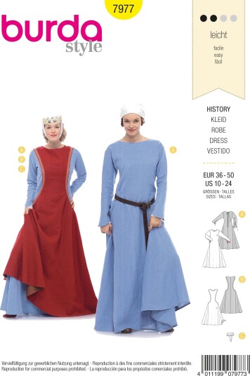 Burda 7977 Historisk Drakt EUR 36–50